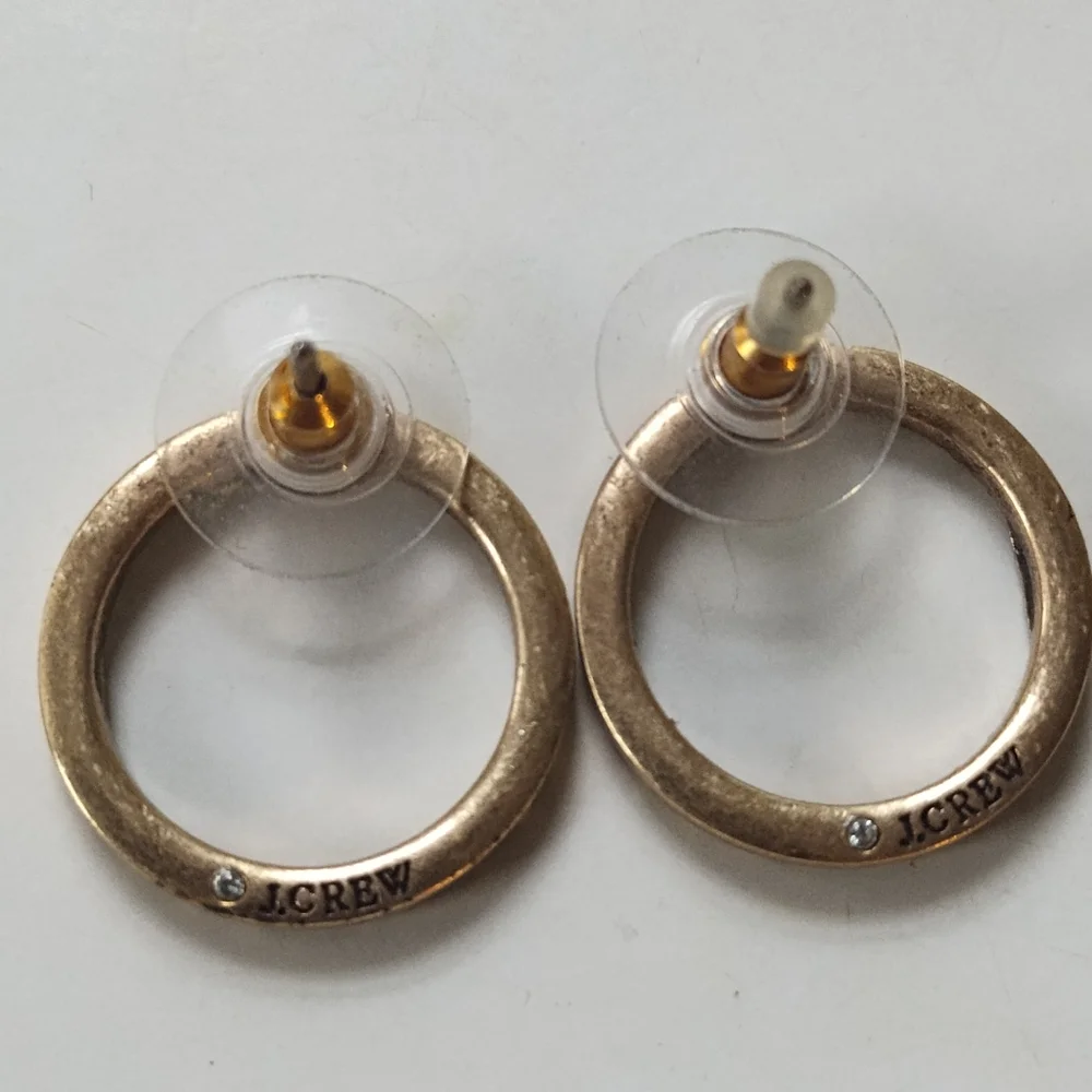 J. Crew Green Crystal Holiday Circle Earrings Studs